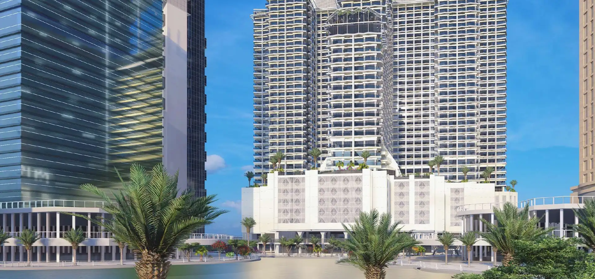 Render of the tower and the Jumeirah Lake Towers lakes